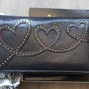 Brighton black leather purse with studded hearts